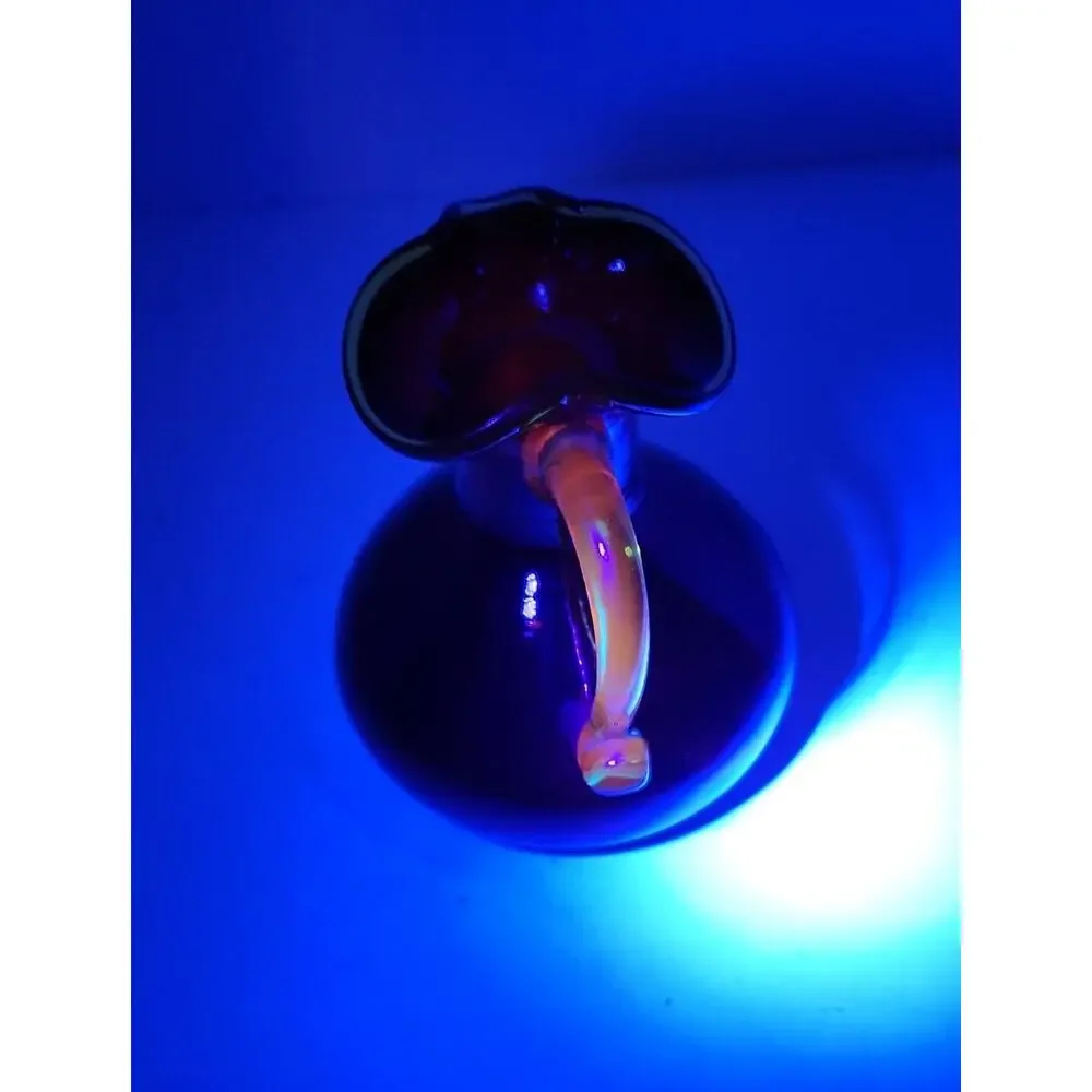 VTG Red Art Glass Optic Creamer Cruet Hand Blown Yellow Trim & Applied Handle